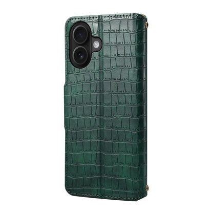 For iPhone 16 Denior Crocodile Texture Oil Edge Leather Phone Case(Green) - iPhone 16 Cases by Denior | Online Shopping South Africa | PMC Jewellery | Buy Now Pay Later Mobicred