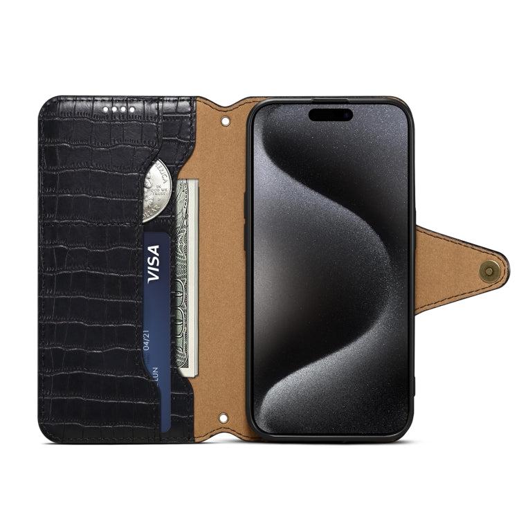 For iPhone 16 Pro Denior Crocodile Texture Oil Edge Leather Phone Case(Black) - iPhone 16 Pro Cases by Denior | Online Shopping South Africa | PMC Jewellery | Buy Now Pay Later Mobicred