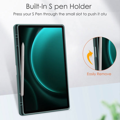 For Samsung Galaxy Tab S9 FE+ / S10+ Acrylic 3-folding Smart Leather Tablet Case with Pen Slot(Dark Green) - Galaxy Tab S9 FE+ by PMC Jewellery | Online Shopping South Africa | PMC Jewellery | Buy Now Pay Later Mobicred