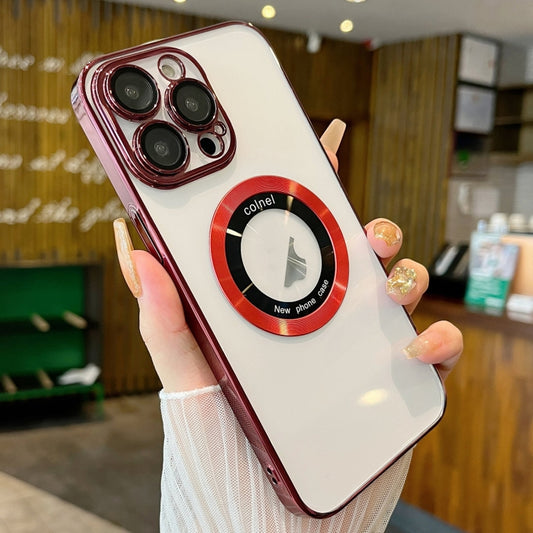 For iPhone 11 Pro Transparent Electroplated PC MagSafe Phone Case(Wine Red) - iPhone 11 Pro Cases by PMC Jewellery | Online Shopping South Africa | PMC Jewellery