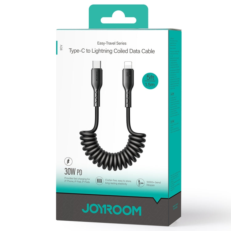 JOYROOM SA38-CL3 30W USB-C / Type-C to 8 Pin Coiled Fast Charging Data Cable, Length:1.5m(Black) - 2 in 1 Cable by JOYROOM | Online Shopping South Africa | PMC Jewellery | Buy Now Pay Later Mobicred