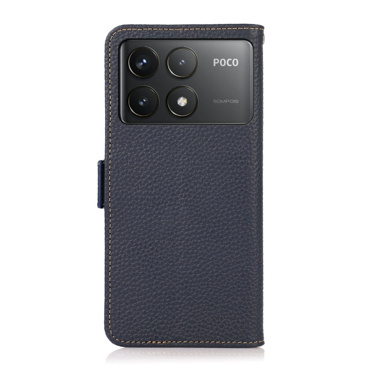 For Xiaomi Redmi K70 Pro KHAZNEH Side-Magnetic Litchi Genuine Leather RFID Phone Case(Blue) - K70 Pro Cases by PMC Jewellery | Online Shopping South Africa | PMC Jewellery | Buy Now Pay Later Mobicred