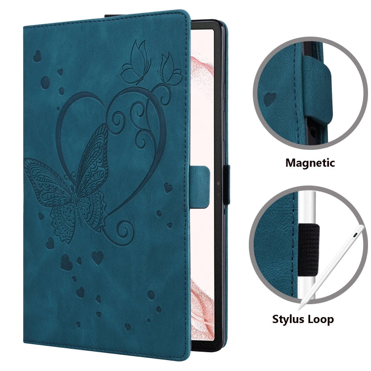 For Samsung Galaxy Tab S9 FE Love Butterfly Embossed Leather Tablet Case(Blue) - Other Galaxy Tab PC by PMC Jewellery | Online Shopping South Africa | PMC Jewellery | Buy Now Pay Later Mobicred