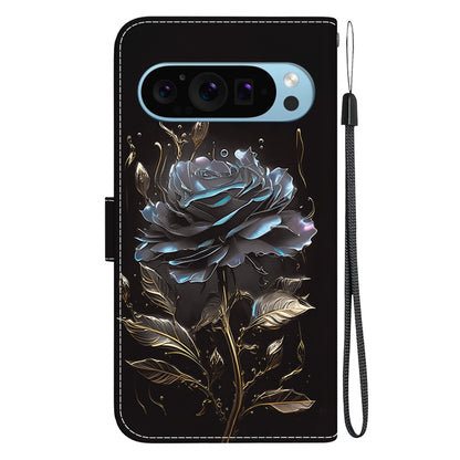 For Google Pixel 9 Crystal Texture Colored Drawing Leather Phone Case(Black Rose) - Google Cases by PMC Jewellery | Online Shopping South Africa | PMC Jewellery | Buy Now Pay Later Mobicred