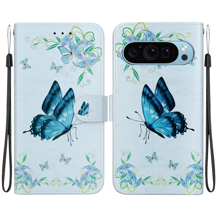 For Google Pixel 9 Crystal Texture Colored Drawing Leather Phone Case(Blue Pansies) - Google Cases by PMC Jewellery | Online Shopping South Africa | PMC Jewellery | Buy Now Pay Later Mobicred