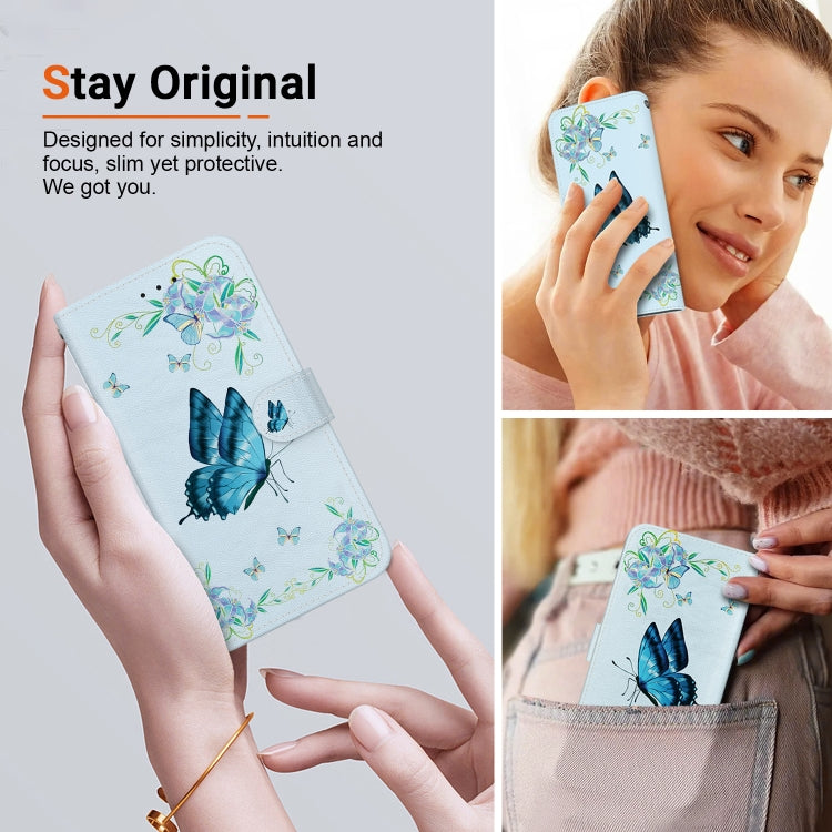For Google Pixel 9 Crystal Texture Colored Drawing Leather Phone Case(Blue Pansies) - Google Cases by PMC TechLife | Online Shopping South Africa | PMC TechLife | Buy Now Pay Later Mobicred