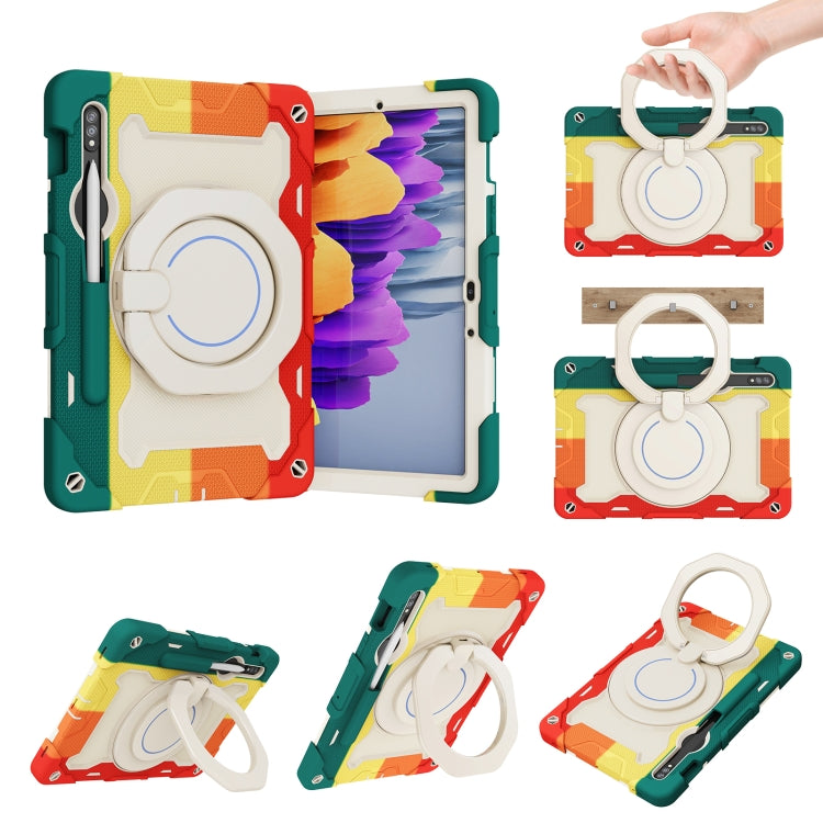 For Samsung Galaxy Tab S9 Armor Portable Rotating Ring Holder Silicone Tablet Case(Colorful Red) - Galaxy Tab S9 Cases by PMC Jewellery | Online Shopping South Africa | PMC Jewellery | Buy Now Pay Later Mobicred