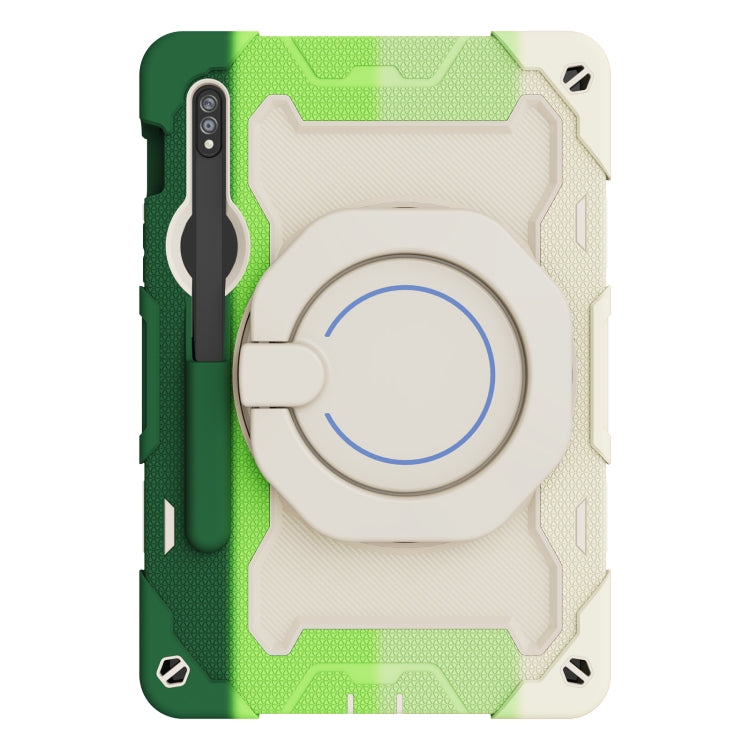 For Samsung Galaxy Tab S9 Armor Portable Rotating Ring Holder Silicone Tablet Case(Colorful Green) - Galaxy Tab S9 Cases by PMC Jewellery | Online Shopping South Africa | PMC Jewellery | Buy Now Pay Later Mobicred