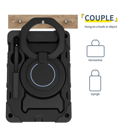 For Samsung Galaxy Tab S9 Armor Portable Rotating Ring Holder Silicone Tablet Case(Black) - Galaxy Tab S9 Cases by PMC Jewellery | Online Shopping South Africa | PMC Jewellery | Buy Now Pay Later Mobicred