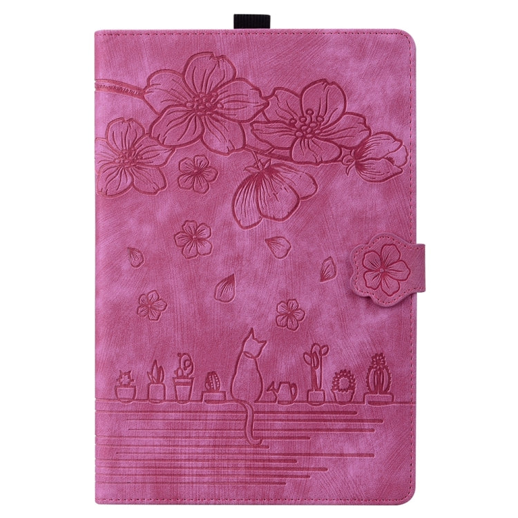 For iPad Pro 11 2024 Cartoon Sakura Cat Embossed Smart Leather Tablet Case(Rose Red) - iPad Pro 11 2024 Cases by PMC Jewellery | Online Shopping South Africa | PMC Jewellery | Buy Now Pay Later Mobicred