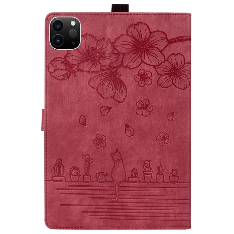 For iPad Pro 11 2024 Cartoon Sakura Cat Embossed Smart Leather Tablet Case(Red) - iPad Pro 11 2024 Cases by PMC Jewellery | Online Shopping South Africa | PMC Jewellery | Buy Now Pay Later Mobicred