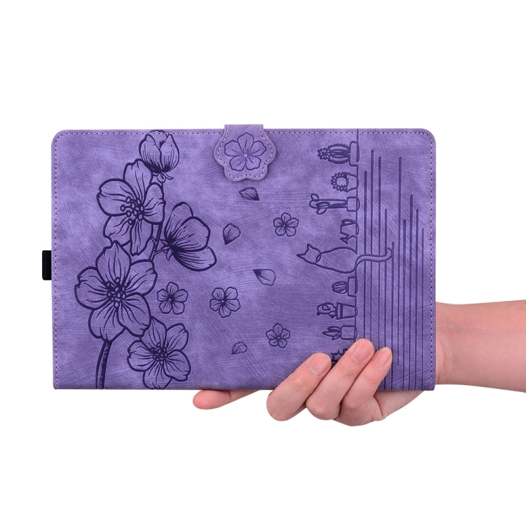 For iPad Pro 11 2024 Cartoon Sakura Cat Embossed Smart Leather Tablet Case(Purple) - iPad Pro 11 2024 Cases by PMC Jewellery | Online Shopping South Africa | PMC Jewellery | Buy Now Pay Later Mobicred