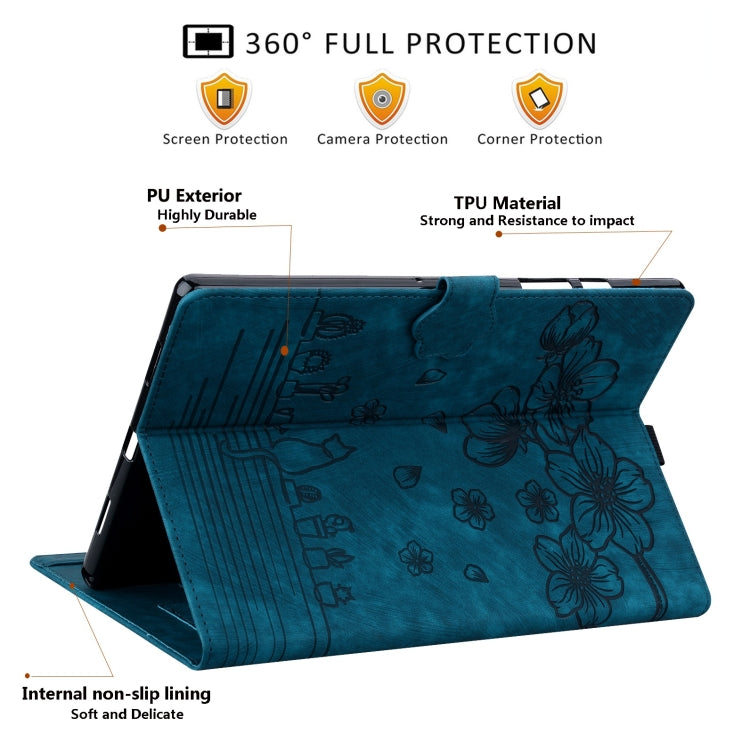 For Samsung Galaxy Tab S9 /S8 /S7 Cartoon Sakura Cat Embossed Smart Leather Tablet Case(Blue) - Galaxy Tab S9 Cases by PMC Jewellery | Online Shopping South Africa | PMC Jewellery | Buy Now Pay Later Mobicred