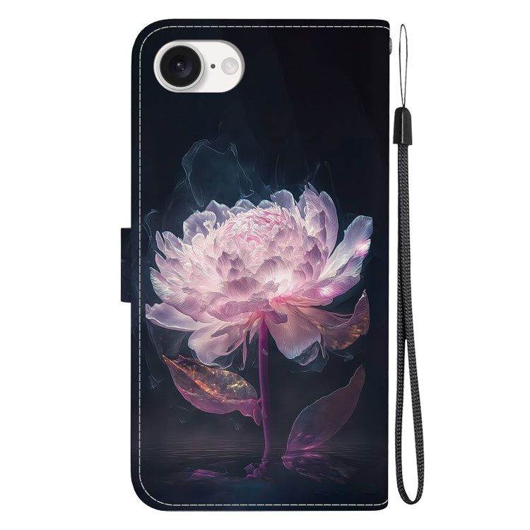 For iPhone SE 2024 Crystal Texture Colored Drawing Leather Phone Case(Purple Peony) - More iPhone Cases by PMC Jewellery | Online Shopping South Africa | PMC Jewellery | Buy Now Pay Later Mobicred