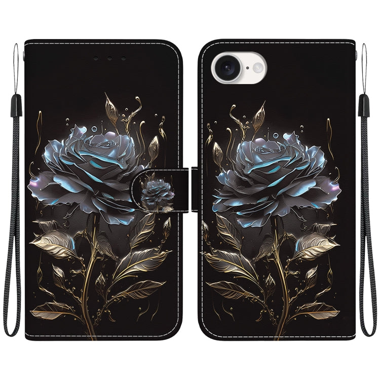 For iPhone SE 2024 Crystal Texture Colored Drawing Leather Phone Case(Black Rose) - More iPhone Cases by PMC Jewellery | Online Shopping South Africa | PMC Jewellery | Buy Now Pay Later Mobicred