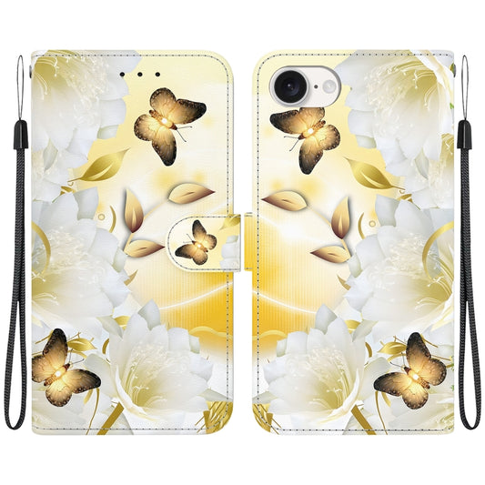 For iPhone SE 2024 Crystal Texture Colored Drawing Leather Phone Case(Gold Butterfly Epiphyllum) - More iPhone Cases by PMC Jewellery | Online Shopping South Africa | PMC Jewellery | Buy Now Pay Later Mobicred