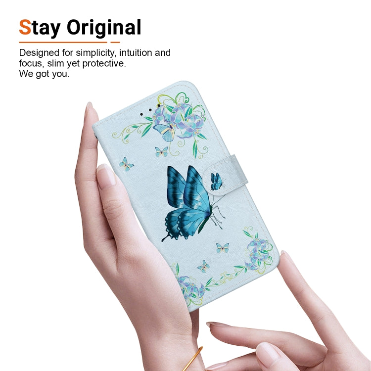 For iPhone SE 2024 Crystal Texture Colored Drawing Leather Phone Case(Blue Pansies) - More iPhone Cases by PMC Jewellery | Online Shopping South Africa | PMC Jewellery | Buy Now Pay Later Mobicred