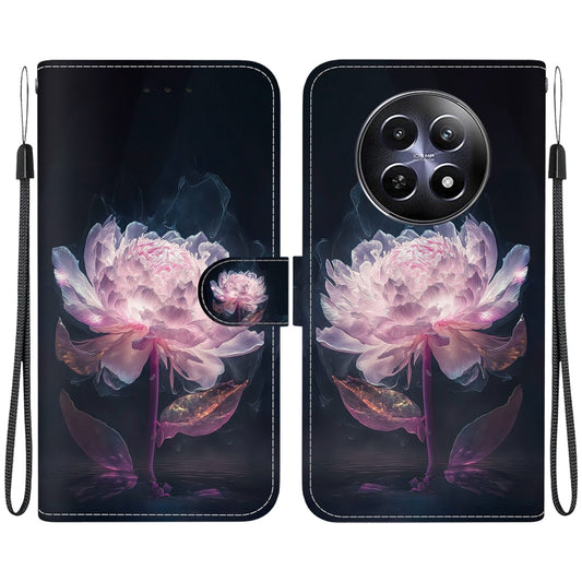 For Realme 12 5G Crystal Texture Colored Drawing Leather Phone Case(Purple Peony) - Realme Cases by PMC Jewellery | Online Shopping South Africa | PMC Jewellery | Buy Now Pay Later Mobicred