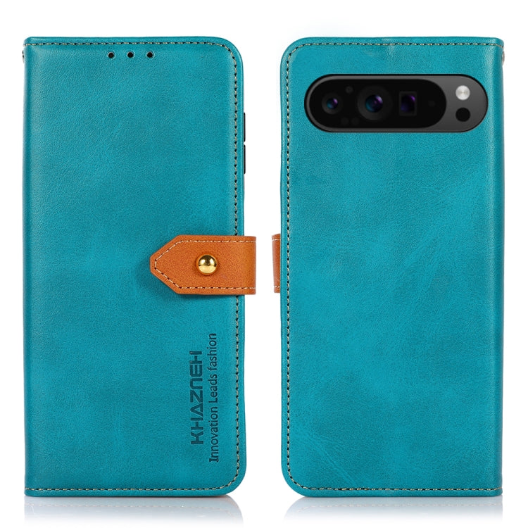 For Google Pixel 9 Pro KHAZNEH Dual-color Cowhide Texture Flip Leather Phone Case(Blue) - Google Cases by PMC Jewellery | Online Shopping South Africa | PMC Jewellery | Buy Now Pay Later Mobicred