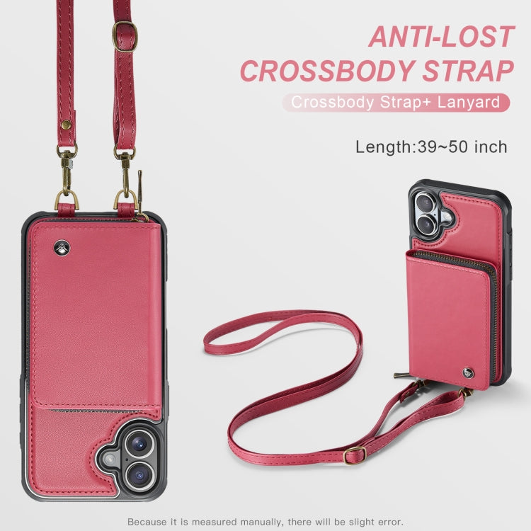 For iPhone 16 JEEHOOD C22 Series Zipper Wallet Leather Phone Case with Dual Lanyard(Red) - iPhone 16 Cases by JEEHOOD | Online Shopping South Africa | PMC Jewellery | Buy Now Pay Later Mobicred