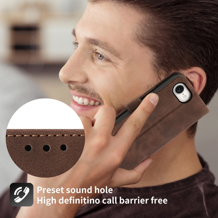 For iPhone 16e Skin-feel Flowers Embossed Wallet Leather Phone Case(Brown) - iPhone 16e Cases by PMC TechLife | Online Shopping South Africa | PMC TechLife | Buy Now Pay Later Mobicred