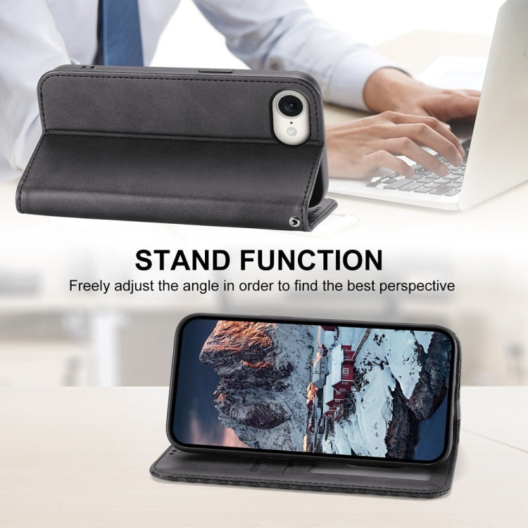 For iPhone 16e Cubic Grid Calf Texture Magnetic Leather Phone Case(Black) - iPhone 16e Cases by PMC TechLife | Online Shopping South Africa | PMC TechLife | Buy Now Pay Later Mobicred