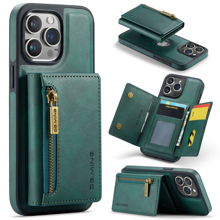 For iPhone 15 Pro Max DG.MING M5 Series Zip RFID Multi Card Detachable Leather Phone Case(Green) - iPhone 15 Pro Max Cases by DG.MING | Online Shopping South Africa | PMC Jewellery | Buy Now Pay Later Mobicred