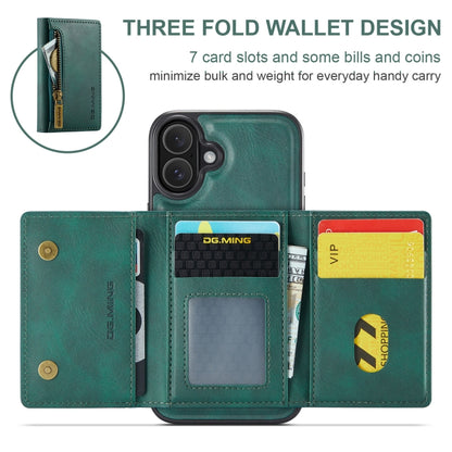 For iPhone 16 DG.MING M5 Series Zip RFID Multi Card Detachable Leather Phone Case(Green) - iPhone 16 Cases by DG.MING | Online Shopping South Africa | PMC Jewellery | Buy Now Pay Later Mobicred