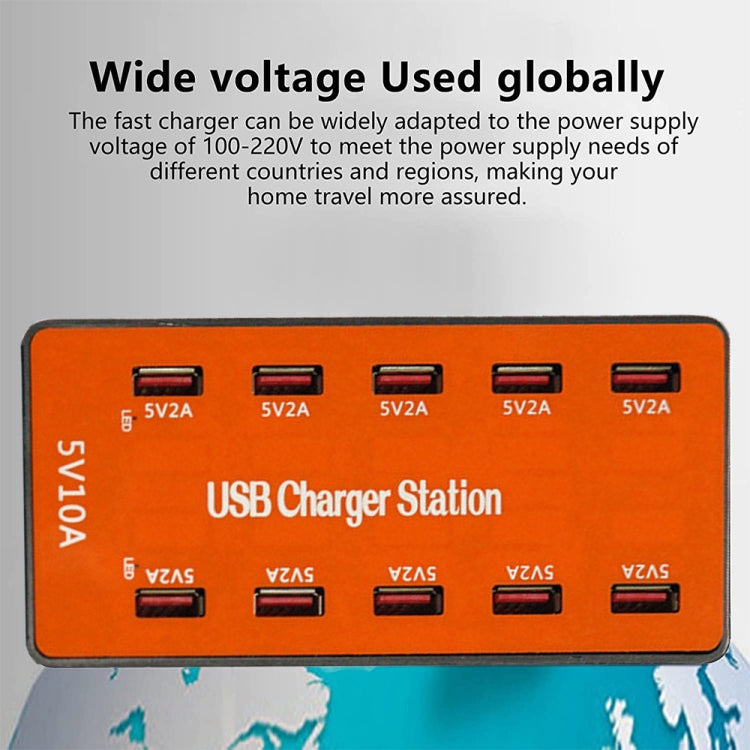 A5B 50W 10 Ports USB Smart Charging Station with Indicator Light(EU Plug) - Multifunction Charger by PMC Jewellery | Online Shopping South Africa | PMC Jewellery | Buy Now Pay Later Mobicred