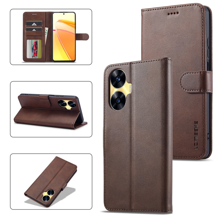 For Realme C55 LC.IMEEKE Calf Texture Horizontal Flip Leather Case(Brown) - free shipping - PMC TechLife - Order now!