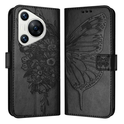 For Huawei Pura 70 Embossed Butterfly Leather Phone Case(Black) - Huawei Cases by PMC Jewellery | Online Shopping South Africa | PMC Jewellery | Buy Now Pay Later Mobicred