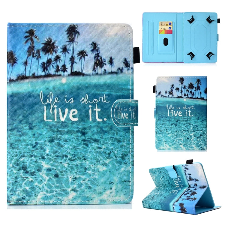 For 10 inch Universal Colored Drawing Stitching Leather Tablet Case(Blue Sea) - 10 - 11 inch by PMC TechLife | Online Shopping South Africa | PMC TechLife | Buy Now Pay Later Mobicred