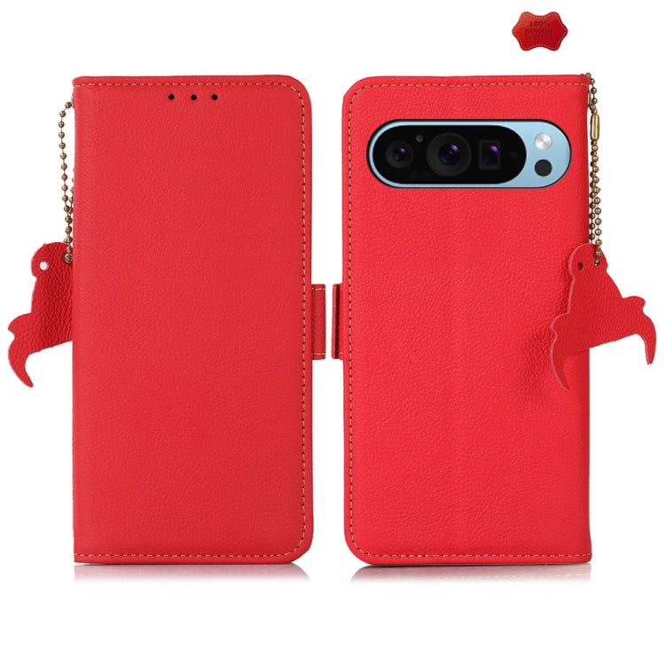 For Google Pixel 9 Side-Magnetic TJ Genuine Leather RFID Phone Case(Red) - Google Cases by PMC Jewellery | Online Shopping South Africa | PMC Jewellery | Buy Now Pay Later Mobicred