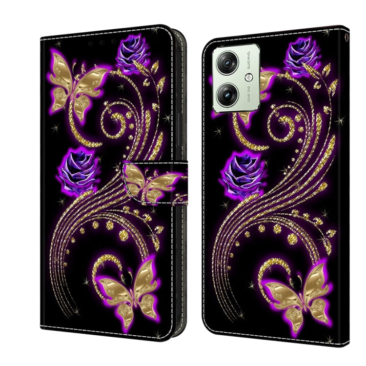 For Motorola Moto G54 Crystal 3D Shockproof Protective Leather Phone Case(Purple Flower Butterfly) - Motorola Cases by PMC Jewellery | Online Shopping South Africa | PMC Jewellery | Buy Now Pay Later Mobicred