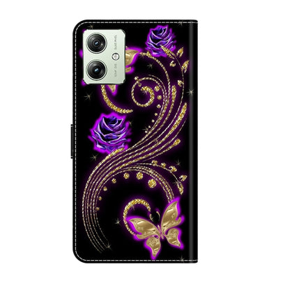 For Motorola Moto G54 Crystal 3D Shockproof Protective Leather Phone Case(Purple Flower Butterfly) - Motorola Cases by PMC Jewellery | Online Shopping South Africa | PMC Jewellery | Buy Now Pay Later Mobicred