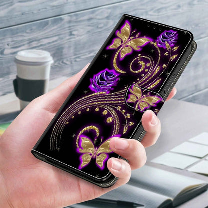 For Motorola Moto G54 Crystal 3D Shockproof Protective Leather Phone Case(Purple Flower Butterfly) - Motorola Cases by PMC Jewellery | Online Shopping South Africa | PMC Jewellery | Buy Now Pay Later Mobicred