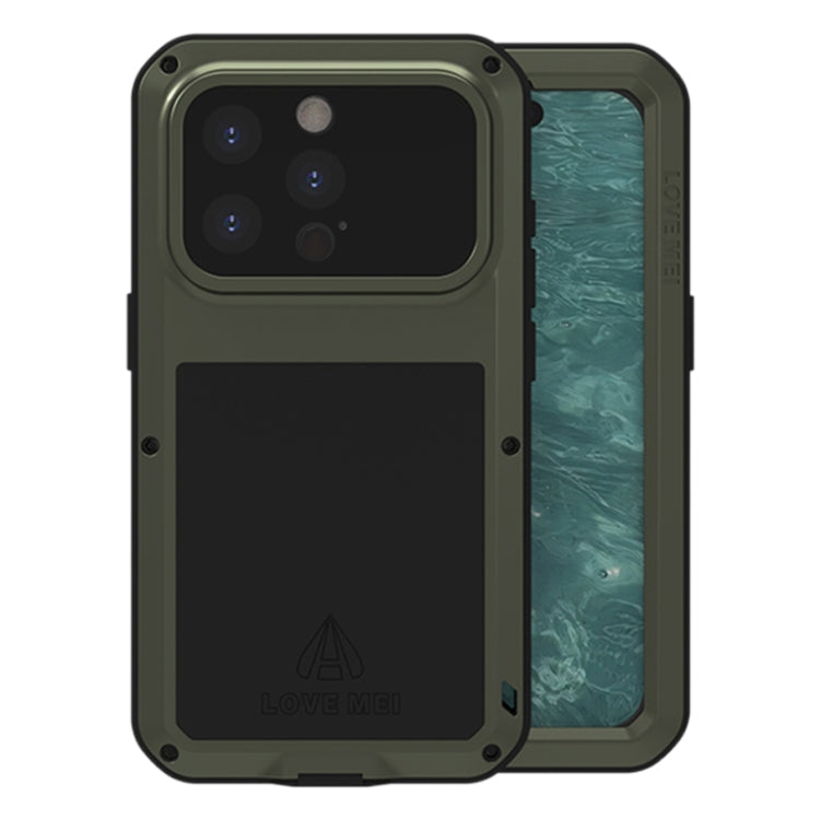 For iPhone 15 Pro LOVE MEI Metal Shockproof Life Waterproof Dustproof Phone Case(Army Green) - iPhone 15 Pro Cases by LOVE MEI | Online Shopping South Africa | PMC Jewellery | Buy Now Pay Later Mobicred