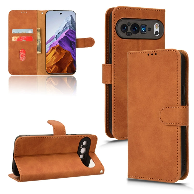 For Google Pixel 9 Pro Skin Feel Magnetic Flip Leather Phone Case(Brown) - Google Cases by PMC Jewellery | Online Shopping South Africa | PMC Jewellery | Buy Now Pay Later Mobicred