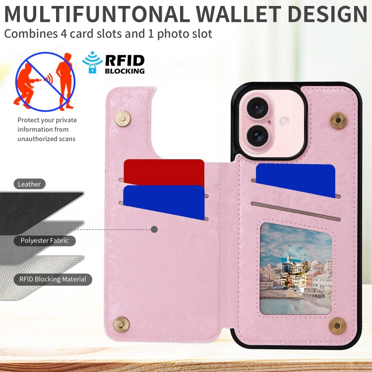 For iPhone 16 Printed Double Buckle RFID Anti-theft Phone Case(Pastoral Rose) - iPhone 16 Cases by PMC Jewellery | Online Shopping South Africa | PMC Jewellery | Buy Now Pay Later Mobicred