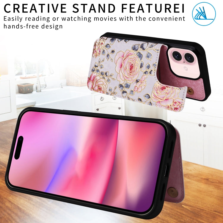 For iPhone 16 Printed Double Buckle RFID Anti-theft Phone Case(Pastoral Rose) - iPhone 16 Cases by PMC Jewellery | Online Shopping South Africa | PMC Jewellery | Buy Now Pay Later Mobicred