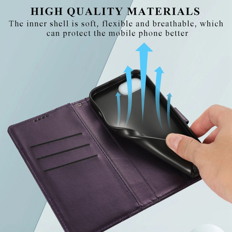 For iPhone 16e PU Genuine Leather Texture Embossed Line Phone Case(Purple) - iPhone 16e Cases by PMC TechLife | Online Shopping South Africa | PMC TechLife | Buy Now Pay Later Mobicred