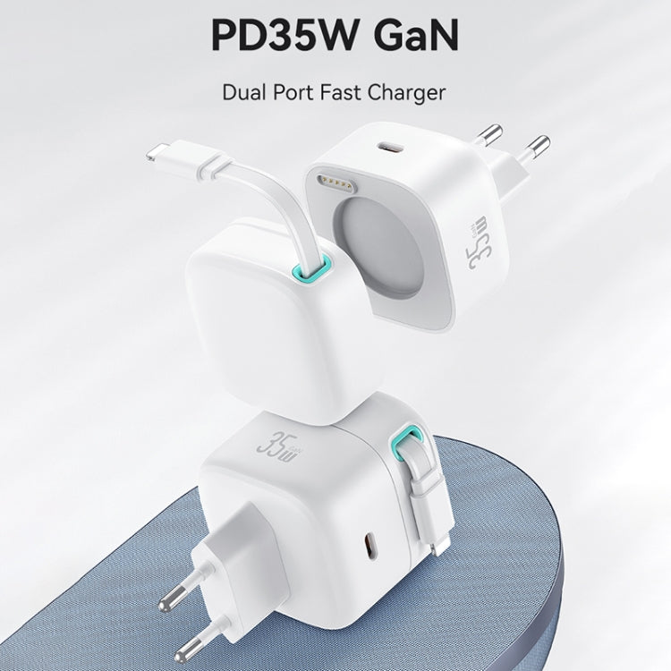 USAMS US-CC209 SMF Series PD35W 8 Pin + Type-C Dual Port GaN Fast Charger, EU Plug(Black) - USB Charger by USAMS | Online Shopping South Africa | PMC Jewellery | Buy Now Pay Later Mobicred