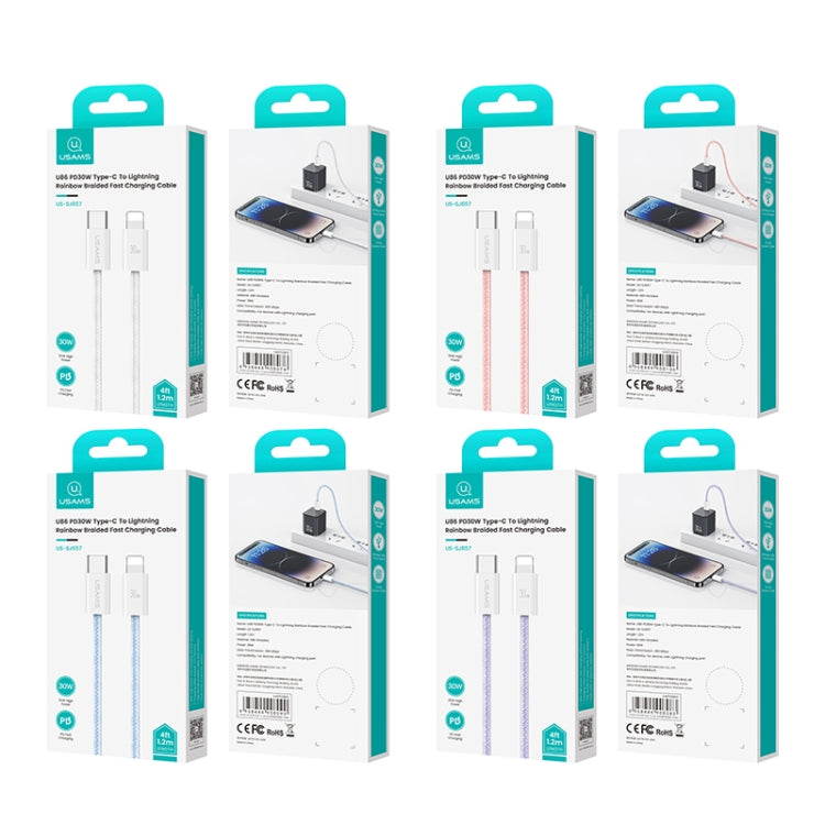 USAMS US-SJ657 U86 PD30W USB-C/Type-C to 8 Pin Rainbow Braided Fast Charging Data Cable, Length: 1.2m(Blue) - 2 in 1 Cable by USAMS | Online Shopping South Africa | PMC Jewellery | Buy Now Pay Later Mobicred