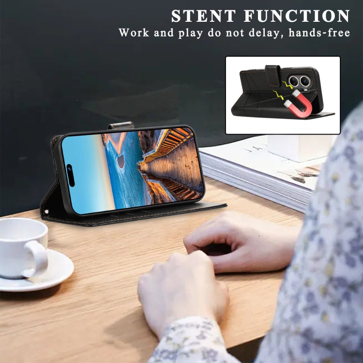 For Huawei nova 10 SE PU Genuine Leather Texture Embossed Line Phone Case(Black) - Huawei Cases by PMC TechLife | Online Shopping South Africa | PMC TechLife