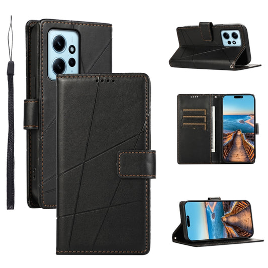 For Xiaomi Redmi Note 12 4G PU Genuine Leather Texture Embossed Line Phone Case(Black) - Xiaomi Cases by PMC Jewellery | Online Shopping South Africa | PMC Jewellery | Buy Now Pay Later Mobicred