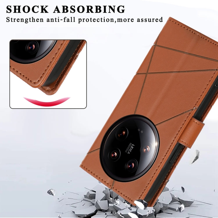 For Xiaomi 14 Ultra PU Genuine Leather Texture Embossed Line Phone Case(Brown) - 14 Ultra Cases by PMC TechLife | Online Shopping South Africa | PMC TechLife | Buy Now Pay Later Mobicred