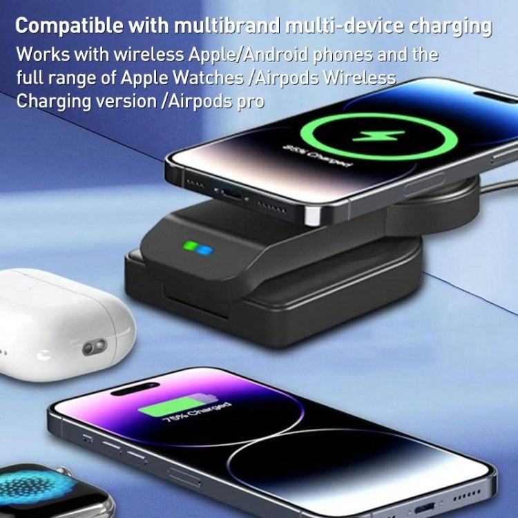 B-23 3 in 1 Foldable Magnetic Wireless Charger Phone Holder, Plug:EU Plug(Black) - Wireless Charger by PMC TechLife | Online Shopping South Africa | PMC TechLife