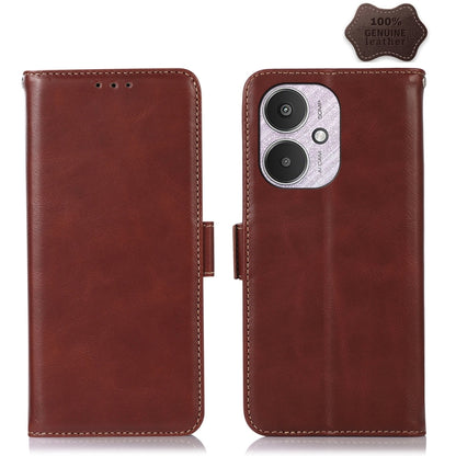 For Xiaomi Redmi 13C 4G/5G/Poco C65/Poco M6 Magnetic Crazy Horse Texture Genuine Leather RFID Phone Case(Brown) - 13C Cases by PMC Jewellery | Online Shopping South Africa | PMC Jewellery | Buy Now Pay Later Mobicred