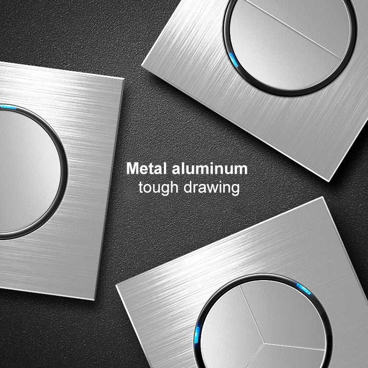 86mm Gray Aluminum Wire Drawing LED Switch Panel, Style:Two Open Dual Control -  by PMC Jewellery | Online Shopping South Africa | PMC Jewellery | Buy Now Pay Later Mobicred