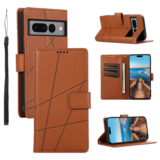 For Google Pixel 7 Pro PU Genuine Leather Texture Embossed Line Phone Case(Brown) - Google Cases by PMC Jewellery | Online Shopping South Africa | PMC Jewellery